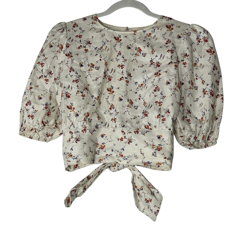 Reformation 100% linen top women's Medium Short Sleeve Floral Beach Resort Party